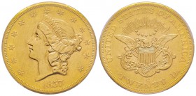 USA, 20 Dollars, San Francisco, 1857 S, AU 33.43 g.
Ref : Fr. 172, KM#74.1 Conservation : PCGS AU55