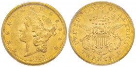 USA, 20 Dollars, San Francisco, 1867 S, AU 33.43 g.
Ref : Fr. 175, KM#74.2 Conservation : PCGS MS60