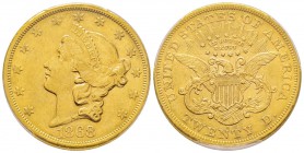 USA, 20 Dollars, San Francisco, 1868 S, AU 33.43 g.
Ref : Fr. 175, KM#74.2 Conservation : PCGS XF45
