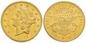 USA, 20 Dollars, San Francisco, 1873 S, AU 33.43 g.
Ref : Fr. 175, KM#74.2 Conservation : PCGS MS61