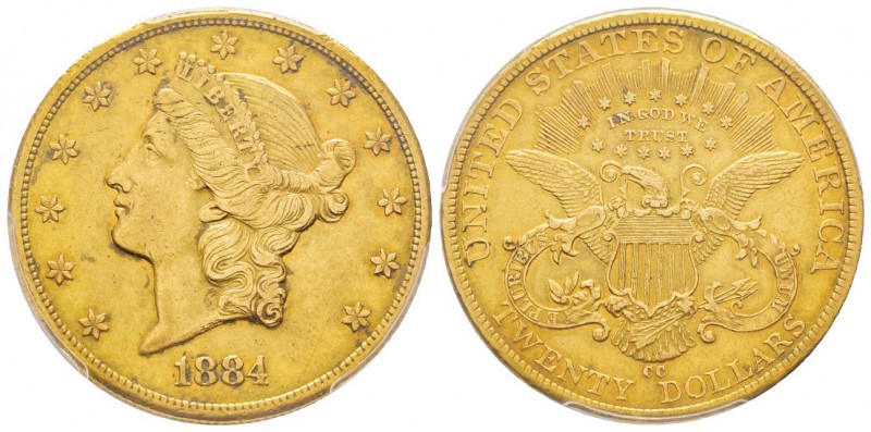 USA, 20 Dollars, Carson City, 1884 CC, AU 33.43 g
Ref : Fr. 179, KM#74.3 Conser...
