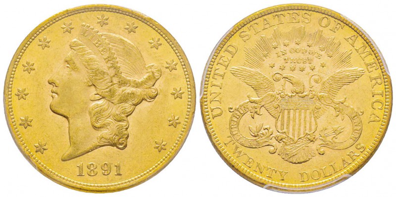 USA, 20 Dollars, Philadelphie, 1891, AU 33.43 g.
Ref : Fr. 178, KM#74.3 Conserv...