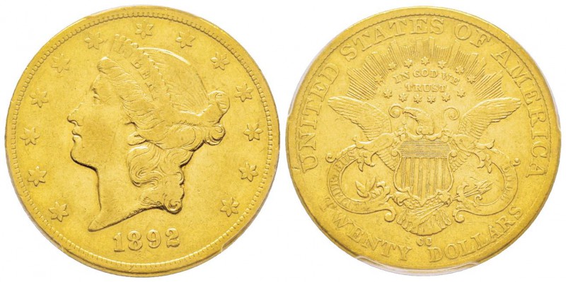 USA, 20 Dollars, Carson City, 1892 CC, AU 33.43 g.
Ref : Fr. 179, KM#74.3 Conse...