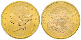 USA, 20 Dollars, San Francisco, 1898 S, AU 33.43 g.
Ref : Fr. 178, KM#74.2 Conservation : PCGS MS64