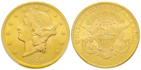 USA, 20 Dollars, Philadelphia, 1900, AU 33.43 g.
Ref : Fr. 177, KM#74.2 Conservation : PCGS MS64