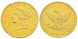 USA, 10 Dollars, Philadelphia, 1847, AU 16.71 g.
Ref : Fr. 155, KM#102 Conservation : PCGS XF45