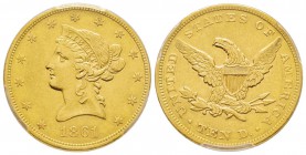 USA, 10 Dollars, Philadelphia, 1861, AU 16.71 g.
Ref : Fr. 155, KM#102 Conservation : PCGS XF45