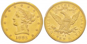 USA, 10 Dollars, Carson City, 1883 CC, AU 16.71 g.
Ref : Fr. 161, KM#102 Conservation : PCGS AU50