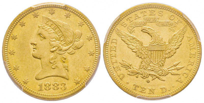 USA, 10 Dollars, New Orleans, 1883 O, AU 16.71 g.
Ref : Fr. 159, KM#102 Conserv...
