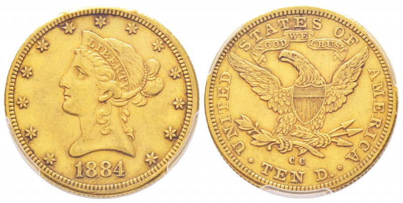 USA, 10 Dollars, Carson City, 1884 CC, AU 16.71 g.
Ref : Fr. 161, KM#102 Conser...