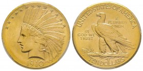 USA, 10 Dollars, Denver, 1910 D, AU 16.71g.
Ref : Fr. 168, KM#130 Conservation : PCGS MS64