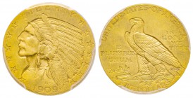 USA, 5 Dollars, New Orleans, 1909 O, AU 16.65 g.
Ref : Fr. 149, KM#129 Conservation : PCGS AU58