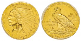 USA, 2.5 Dollars, Philadelphie, 1927, AU 4.18 g.
Ref : Fr. 120, KM#72 Conservation : PCGS MS63