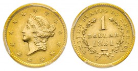 USA, 1 Dollar, Philadelphia, 1851, AU 1.67 g.
Ref : Fr. 84, KM#73 Conservation : PCGS AU58