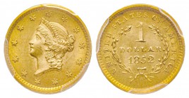 USA, 1 Dollar, Philadelphia, 1852, AU 1.67 g.
Ref : Fr. 84, KM#73 Conservation : PCGS MS64