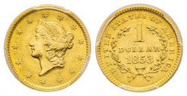 USA, 1 Dollar, Philadelphia, 1853, AU 1.67 g.
Ref : Fr. 84, KM#73 Conservation : PCGS AU58