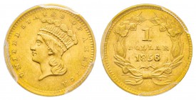 USA, 1 Dollar, Philadelphia, 1856, AU 1.67 g.
Ref : Fr. 94, KM#83 Conservation : PCGS MS64 Slanted 5