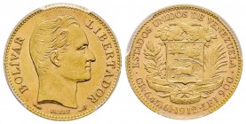 Venezuela
20 Bolivares, 1912, AU 6.45 g. Ref : Fr. 5c, Y#32 Conservation : PCGS MS62