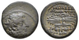 Seleukid Kings of Syria. Demetrios III Eukairos. 97/6-88/7 BC. Seleukia in Pieria mint. Diademed head right / Winged thunderbolt on filleted pulvinar ...