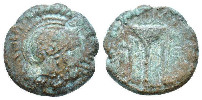 Akarnania. Medeon circa 300-250 BC. Helmeted head of Athena right. / Tripod. Imh...