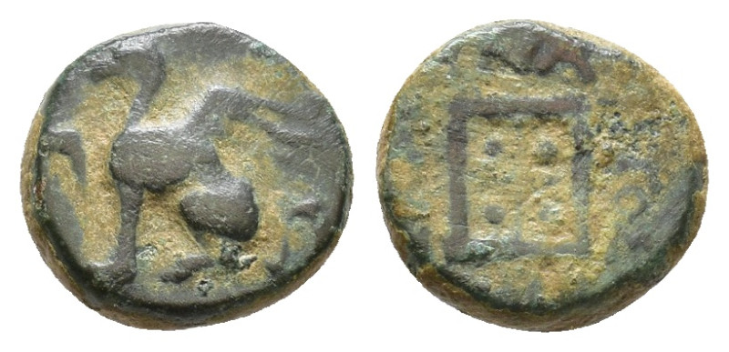 Thrace, Abdera. AE Circa 336-311 BC. Griffin seated l., raising forepaw. R/ Quad...