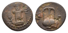 Thrace, Sestos. AE Circa 300 BC. Obv: Facing herm; grain-ear to left, kerykeion to right. Rev: Σ - H(?) Amphora. SNG Copenhagen 933; HGC 3.2, 1653. AE...
