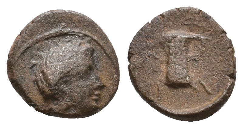 Kings of Thrace (Odrysian), Kotys I.? AE 1,40g. Female head right / Two handled ...