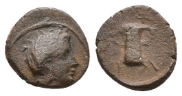 Kings of Thrace (Odrysian), Kotys I.? AE 1,40g. Female head right / Two handled cup ? T Y?