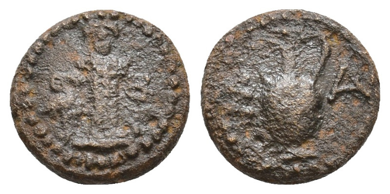 Thrace, Sestos. AE 3th century BC. Obv: Facing herm; grain-ear to left, kerykeio...