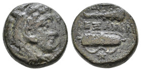 Kings of Macedon, Philip III Arrhidaios. 323-317 BC. AE In the name of Alexander III. Tarsos mint. Struck under Philotas or Philoxenos. Head of Herakl...