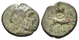 Pisidia, Isinda. Circa 200-100 BC. AE Laureate head of Zeus / Horseman on prancing horse, hurling spear; above, Γ and below, c/m snake. AE 3,42g.