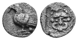 Troas, Abydos. AR Obol, Circa 480-450 BC. Eagle standing left. / Facing gorgoneion within incuse square. Ref: SNG Copenhagen 4-5. AR 0,67g.