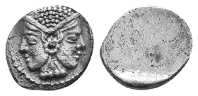 Mysia, Lampsakos. AR Obol, Circa 500-450 BC. Janiform female head / BLANK REVERSE. AR 0,76g. Apparently unpublished