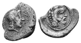 Dynasts of Lykia, Telmessos(?). Circa 4th century BC. AR Obol, Head of Athena wearing crested Attic helmet right / Head of bearded Herakles right, wea...