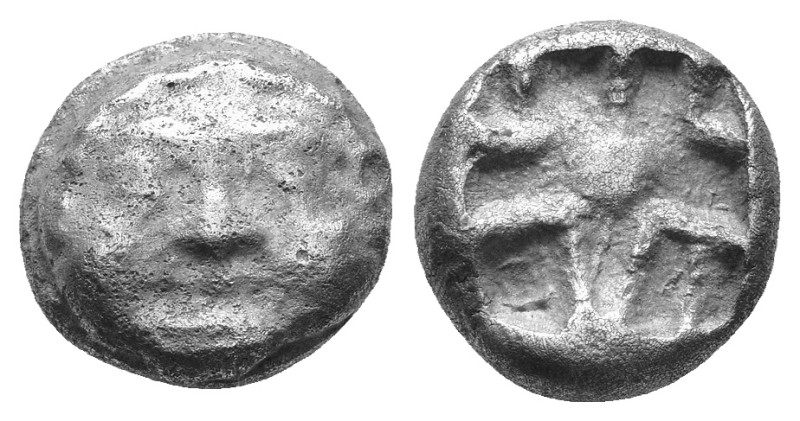 Mysia, Parion. 5th century BC. AR Drachm Facing gorgoneion with protruding tongu...