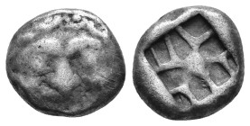 Mysia, Parion. 5th century BC. AR Drachm Facing gorgoneion with protruding tongue / Linear pattern within incuse square. AR 3,14g.