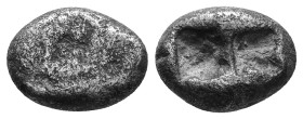 Kings of Lydia, Sardes, Kroisos. Circa 560-546 BC. 1/3 Siglos AR Confronted foreparts of lion right and bull left / Two incuse square punches of unequ...