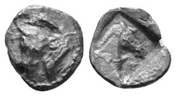 Thessaly, Skotoussa. Circa 462/1-460 BC. AR Obol, Head and neck of bull left, turning to face viewer; above, dolphin left / Head and neck of bridled h...