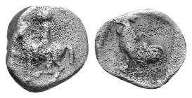 Troas, Dardanos. AR Obol, Circa 400-300 BC. Rider on horse trotting left. / Cock standing left within incuse square. Ref: SNG Copenhagen 282. AR 0,57g...