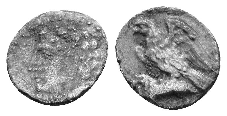 Cilicia, Uncertain. Circa 4th century BC AR Obol Obv: Youthful male head left, w...