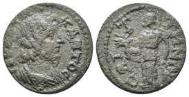 Lydia, Saitta, Pseudo-autonomous issue. Circa 2nd-3rd century AD. AE Bare-headed and draped bust of Senate right. / Athena standing left, holding oliv...