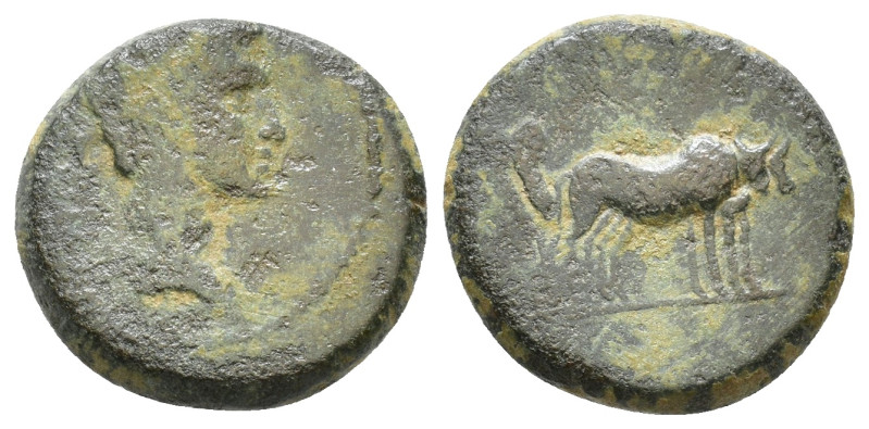 Macedon. Philippi, Tiberius. 14-37 AD. AE TI AVG, bare head of Tiberius right / ...