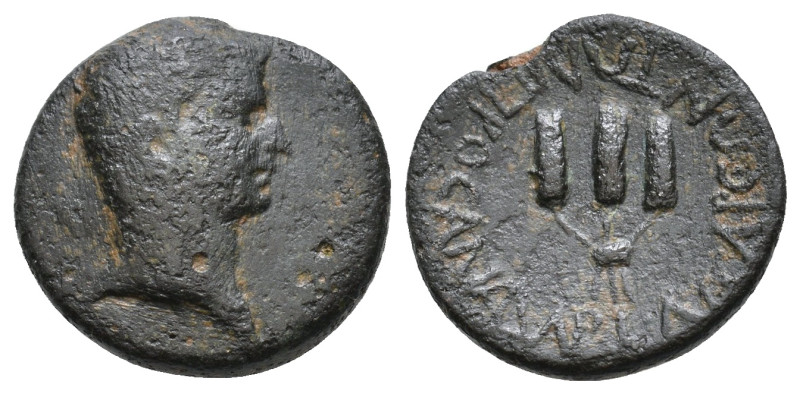 Cilicia, Anazarbus. Tiberius. 14-37 AD. AE Hemiassarion. Bare head right / KAICA...
