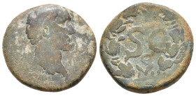 Syria, Seleucis and Pieria, Antioch. Antoninus Pius AE. As of Antioch. 138-161 AD. Laureate head right / Large S C; Θ below; all within wreath. AE 13,...