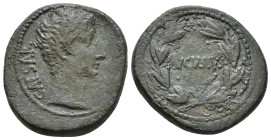 Seleucis and Pieria. Antioch. Augustus 27 BC. -14 AD. CAESAR.Bare head right. AVGVSTVS.Legend within wreath AE 13,97g.