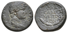 Commagene, Samosata. Hadrian, 117-138 AD. AE. Obv: AΔPIANOC CEBACTOC. Laureate, draped and cuirassed bust of Hadrian, right. Rev: ΦΛA CAMO MHTPO KOM. ...