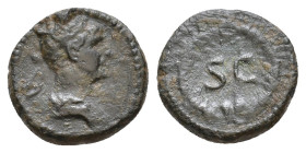 Syria, Seleucis & Pieria. Antioch. Trajan. 98-117 AD. AE Half-Quadrans. Laureate bust right / SC within laurel-wreath. McAlee 525-528. VF, brown patin...