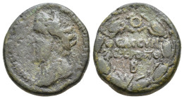 Syria, Cyrrhestica. Hieropolis. Antoninus Pius. 138-161 AD. ΑΔΡΙ? ΑΝΤⲰΝƐΙΝΟϹ ϹƐΒ ƐΥϹƐ] / ΘƐΑϹ ϹΥΡΙΑϹ ΙƐΡοΠΟ Β, laureate head of Antoninus Pius, l. AE ...