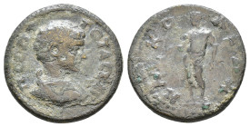 Lydia, Sala, Geta. Caesar, 198-209 AD. AE Sylla, magistrate. Obv: ΠO CЄΠT ΓЄTAC KA. Bareheaded, draped and cuirassed bust right. Unknown reverse. AE 4...