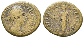 Thrace, Hadrianopolis, Faustina Junior. Augusta 147-175 AD. AE Draped bust / Female figure standing , holding patera and sceptre; lighted and garlande...